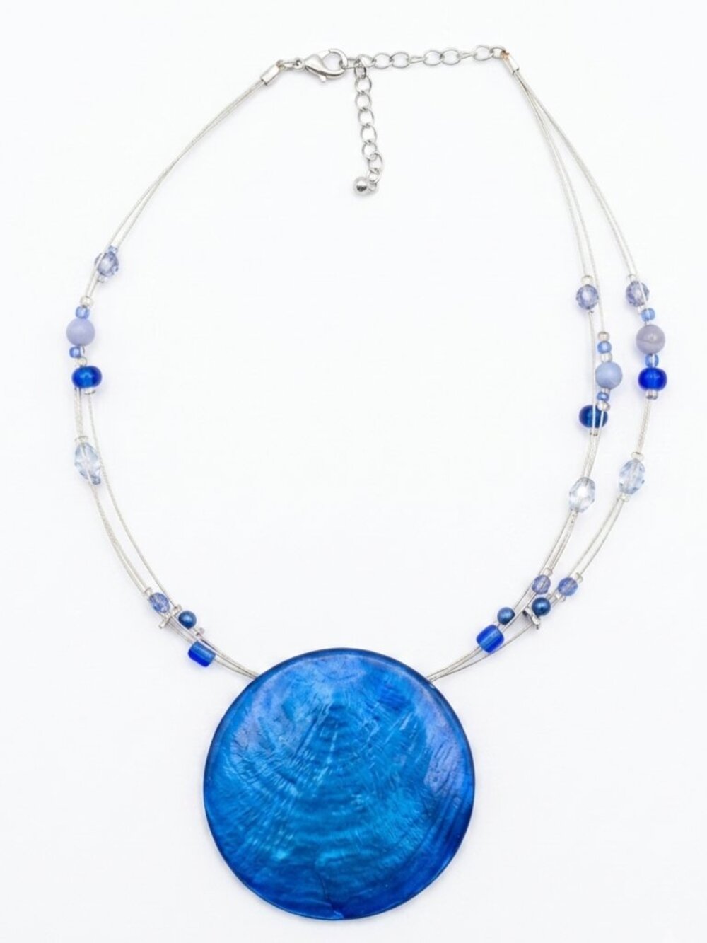Vintage Blue Capiz Shell Statement Pendant Necklace